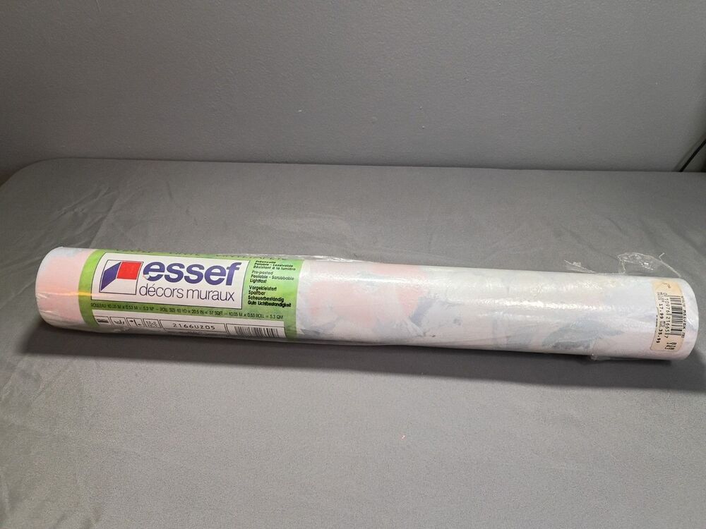 Vintage Essef Vinyle Wallcovering Wallpaper - Pink Blue Grey - Textured